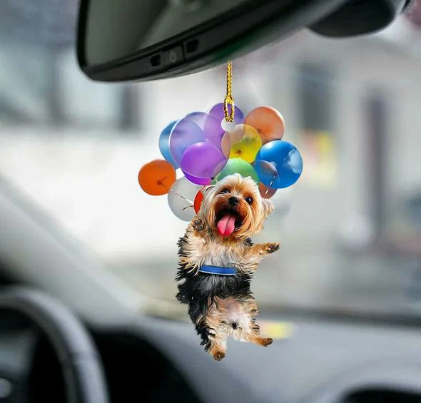 Yorkshire Terrier Dog Fly With Bubbles Car Hanging Ornament-2D Effect - Image 2