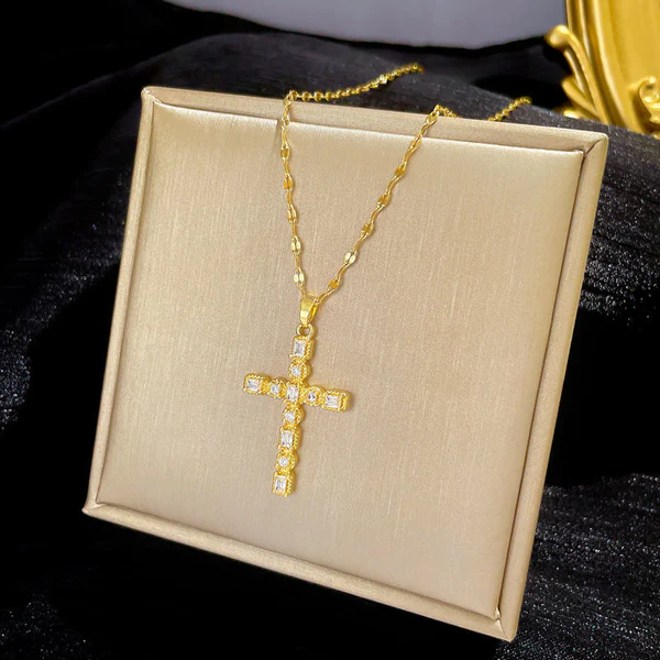 14K South African Sand Gold Blessing Cross Necklace - Image 4